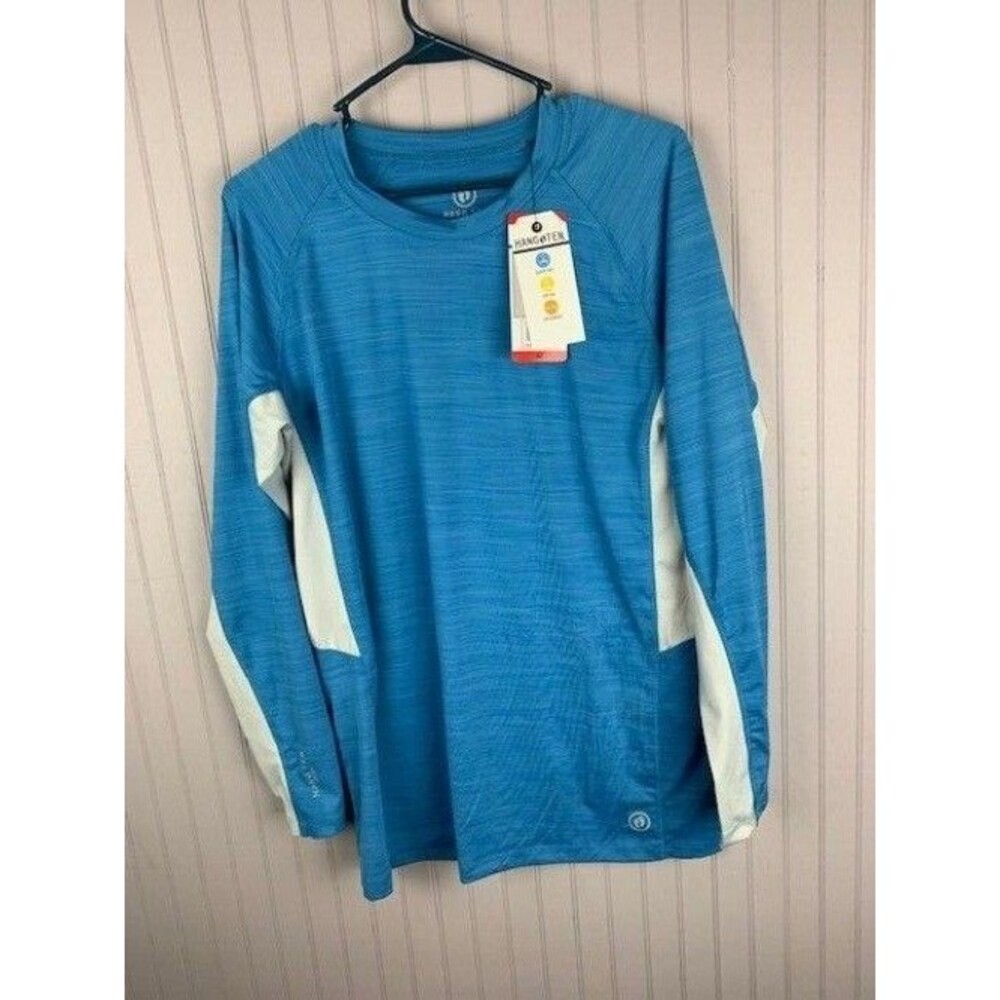 Hang Ten Size M Mens T-Shirt UV Protection Sunn Tee Blue Long Sleeve Round Neck